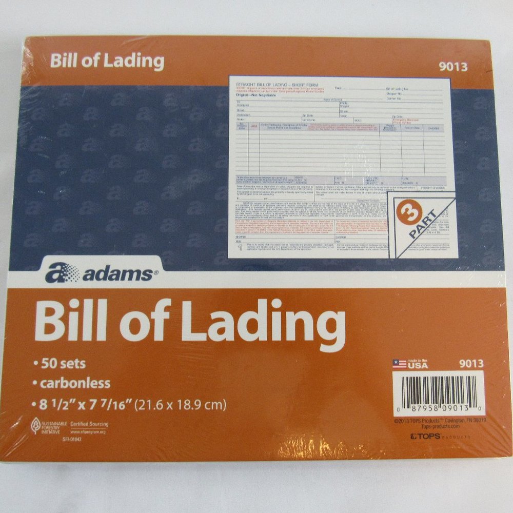 Adams Carbonless 3 Part Bill of Lading Forms 8-1/2 X 7-7/16 - 50 Sets Model 9013